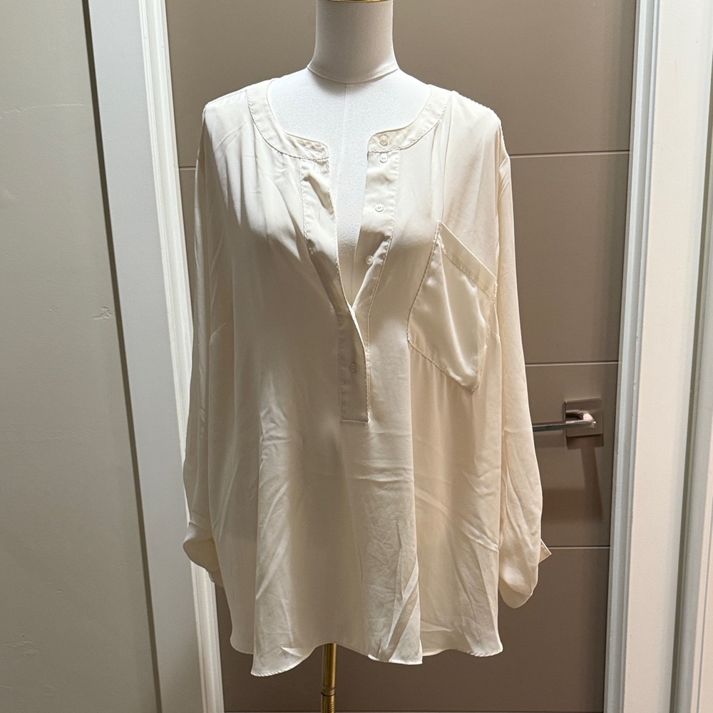 Lane Bryant Cream V-Neck Work Blouse